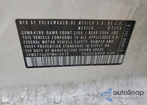 2015 Volkswagen Gti z USA, uszkodzony, nr VIN 3VW5T7AU8FM016618